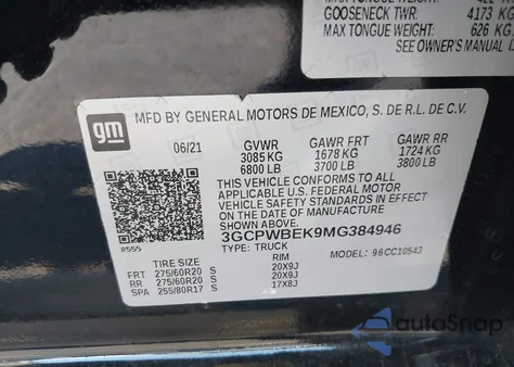 2021 Chevrolet Silverado 1500 2Wd Short Bed Custom z USA, uszkodzony, nr VIN 3GCPWBEK9MG384946